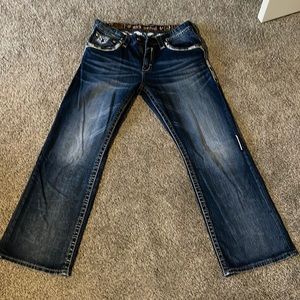 Mens rock revival dark wash jeans! Great condition!